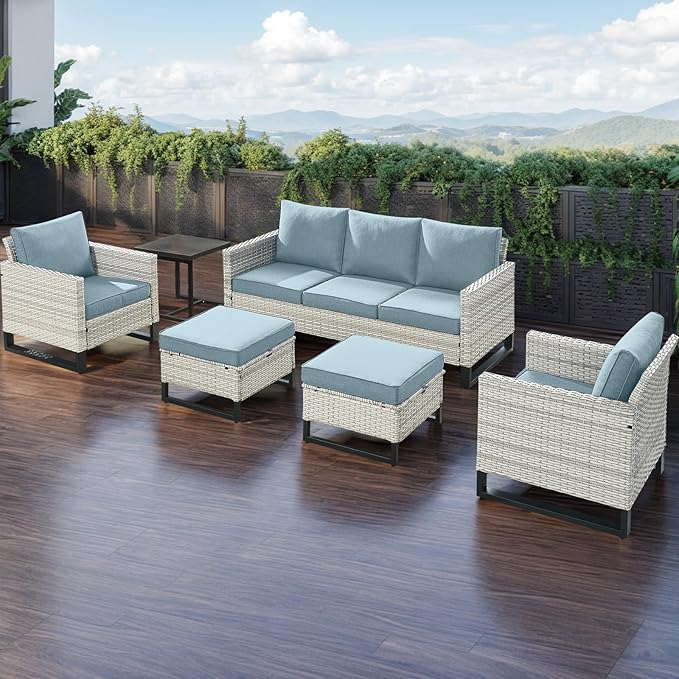 Wicker Outdoor Patio Furniture Set - 5 Piece Patio Conversation Set with 2 Wicker Armrest Chairs - Photo 4