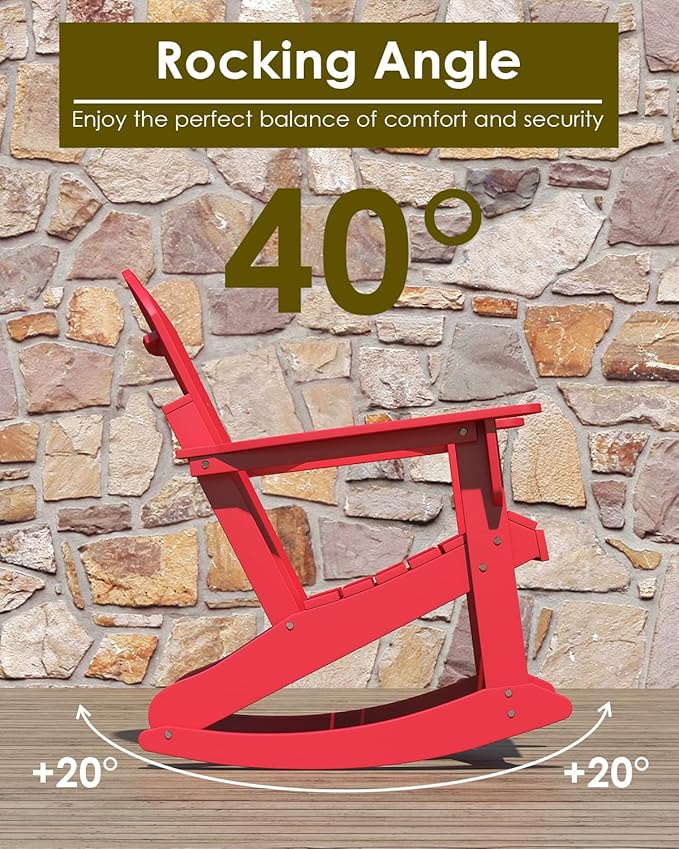 GREENVINES Adirondack-Rocking-Chairs-Set-of-2 | HDPE Plastic | Porch Rocker | Chair for Outdoor Patio Deck Garden| Weatherproof | Red