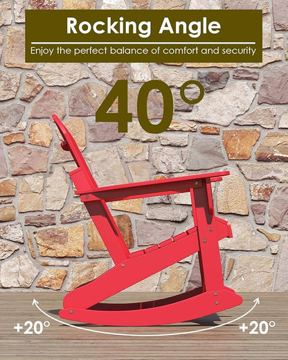 GREENVINES Adirondack Rocking Chairs Set of 4 | HDPE Plastic | Porch Rocker | Chair for Outdoor Patio Deck | All Weather | Red