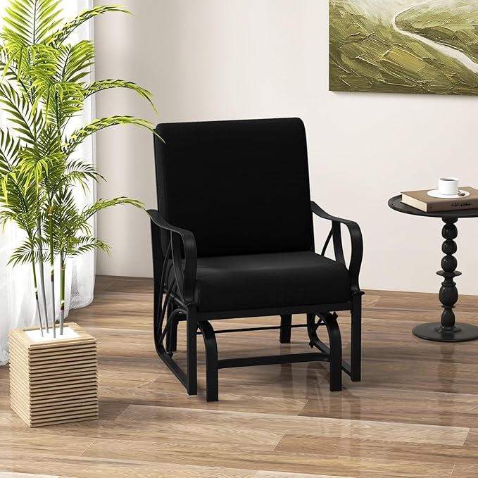 Giantex 2-Pack Outdoor Glider, Patio Rocking Chair with Thick Cushion, Sturdy Metal Frame, Curved Armrest - Photo 7