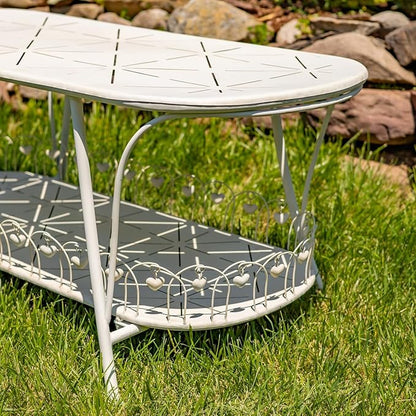 Zaer Ltd. Vintage Style Metal Patio Furniture with Heart Design Accents, Outdoor/Indoor Decor (Distressed White, Coffee Table)