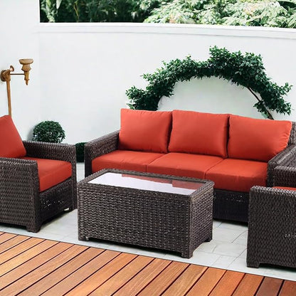 Classic Wicker Patio Coffee Table with Storage, 40'' All-Weather Rattan Outdoor Coffee Tables, Tempered Glass Flip-Top, Waterproof for Porch Backyard, Dark Brown