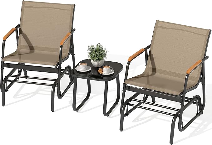 YITAHOME 3 Piece Patio Furniture Set, Outdoor Glider Chair Bistro Set, Coffee Table with Tempered Glass Tabletop - Photo 1
