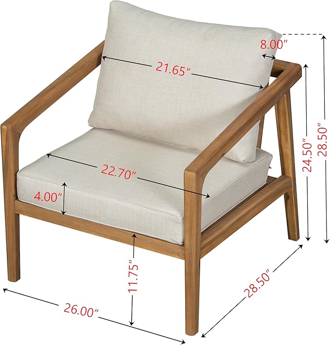 Merax 4 Piece Patio Outdoor Furniture Set, All-Weather Acacia Wood Loveseat Sofa, 2 Armchairs w/Coushions - Photo 6