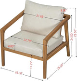 Merax 4 Piece Patio Outdoor Furniture Set, All-Weather Acacia Wood Loveseat Sofa, 2 Armchairs w/Coushions - Photo 6