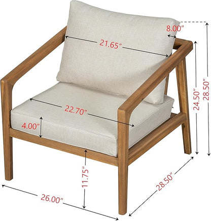 Christopher Knight Home Set of 2 Leland Patio Furniture Acacia Wood Club Chairs, Outdoor Lounge Chair, Relaxing Armchair/Accent Chair, Removable Cushion, Deep Seating, Sturdy Construction, Teak+Beige