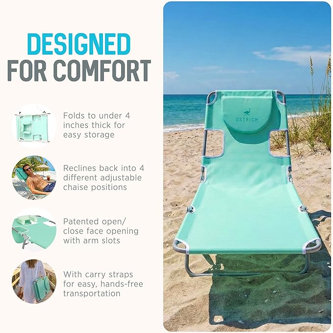 Ostrich the Original Chaise 72 x 22 Inch Lounge Portable Reclining Lounger, Outdoor Patio, Beach, Lawn, Camping - Photo 4
