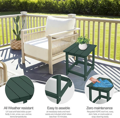 LZRS Adirondack Square Outdoor Side Table for Patio, Pool Composite Patio Table,HDPE End Tables for Backyard,Pool, Indoor Companion, Easy Maintenance & Weather Resistant(Dark Green)