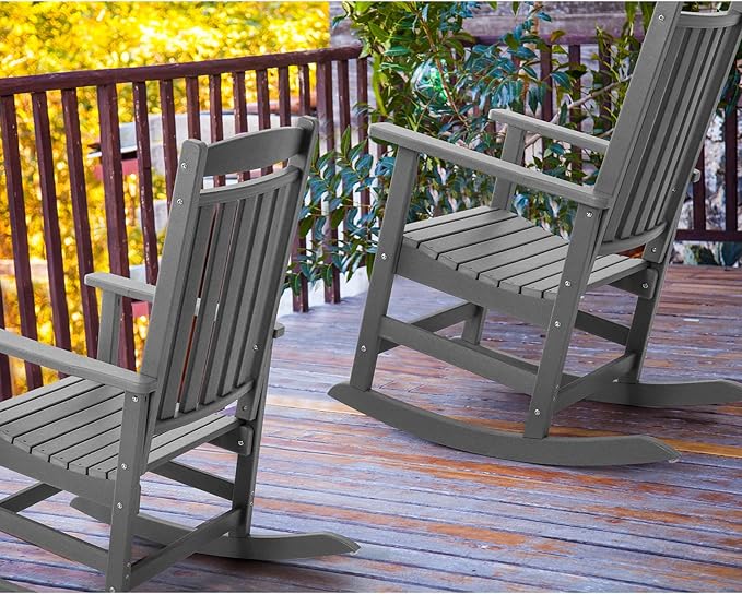 FUNBERRY Outdoor Rocking Chairs Set of 2, HDPE All Weather Poly Lumber Rocker, High Back Patio Rockers Easy Assembly