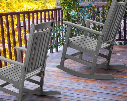 FUNBERRY Outdoor Rocking Chairs Set of 2, HDPE All Weather Poly Lumber Rocker, High Back Patio Rockers Easy Assembly