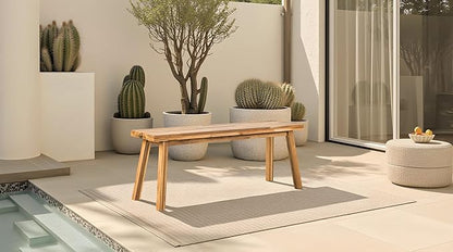 Solid Wood Bench - Minimalist Design, Acacia Wood Construction, Light Natural Color, Versatile for Entryway, Living Room, Bedroom & Outdoors, Easy Assembly & Weather-Resistant