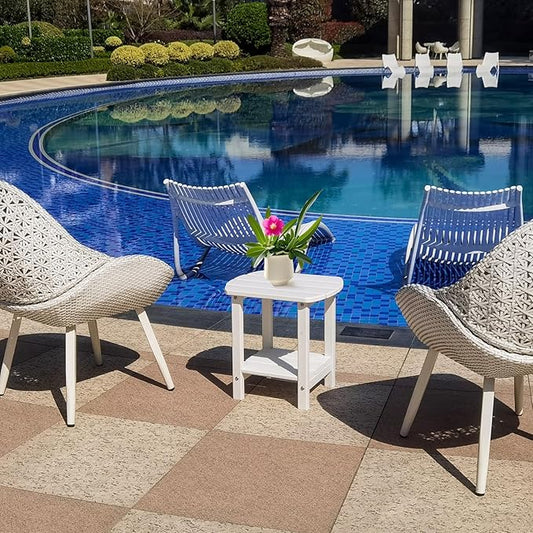 Adirondack Outdoor Side Table, 2-Tier Storage Patio Table, Square HDPE End Table for Garden Backyard Pool, Waterproof & Low Maintenance Furniture for Porch Deck