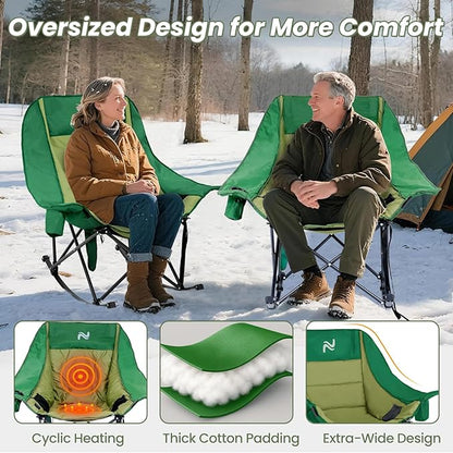 ABORON Oversized Rocking Camping Chair for Adults, Fully Padded Folding Outdoor Lawn Chair with Side Pocket, Portable Recliner Chair for Camp, Patio, Backyard, Supports 400 lbs