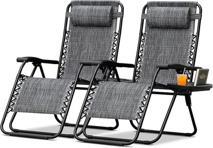 Devoko Patio Zero Gravity Chair Outdoor Folding Adjustable Reclining Chairs Pool Side Using Lawn Lounge Chair with Pillow Set of 2