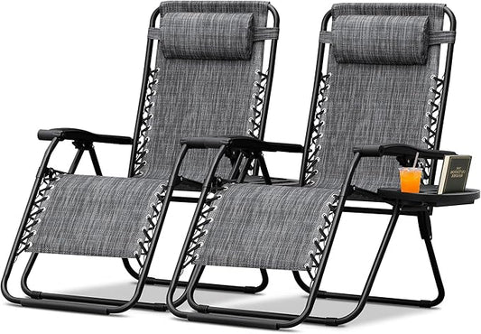 Devoko Patio Zero Gravity Chair Outdoor Folding Adjustable Reclining Chairs Pool Side Using Lawn Lounge Chair with Pillow Set of 2
