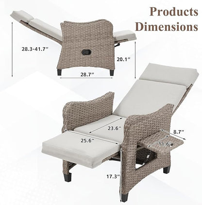 HOMREST Outdoor Recliner Chair with Flip-up Table, Wicker Reclining Chair with 150°Adjustable Backrest, Rattan Armchair with Integrated Footstool & Removable Cushion for Gardens, Light Gray