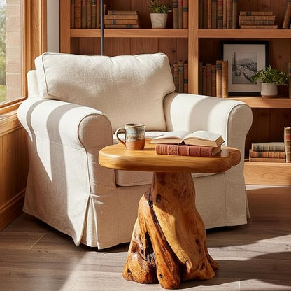Cedar Wood Tree Stump Stool 13.5"x12"x14"H Live Edge Natural Coffee Side Table Rustic Plant Stand for Living Room Bedroom Patio Accent End Table Outdoor Garden Foot Rest Stool