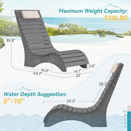 Pool Lounge Chairs Set of 2, Use in Pools Lounge Chairs up to 10-Inches of Water, Chaise Chairs with Headrest, Lounge Chair Outdoor, Fade-Resistant Pool Lounger for Deck