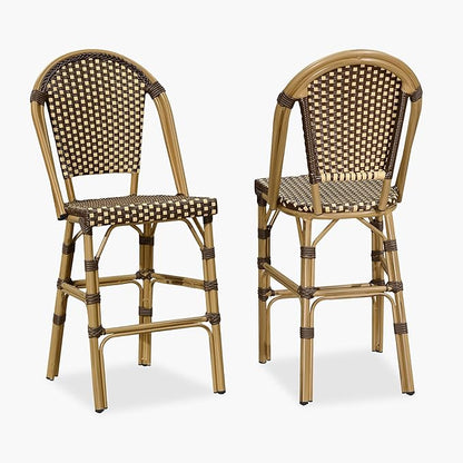 PURPLE LEAF French Counter Height Bar Stool Set of 2 25" Bamboo Print Finish Patio Bar Chairs with Back Rattan Bar Chairs French Bistro Set for Kitchen Outdoor Counter Stool Brown