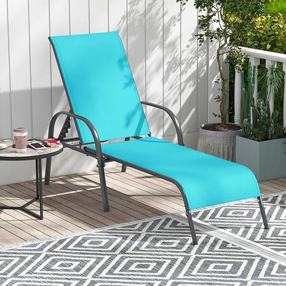 Giantex 2 Pack Patio Lounge Chair, Outdoor Chaise Lounge with 5 Adjustable Backrest, Sturdy Steel Frame, Sunbathing Recliner, Tanning Chair for Beach, Outside, Yard, Balcony, Pool Chairs (2,Turquoise)