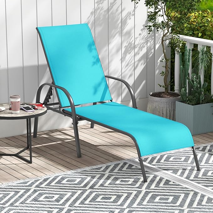 Giantex Patio Lounge Chair, Outdoor Chaise Lounge with 5 Adjustable Backrest, Sturdy Steel Frame, Sunbathing Recliner - Photo 2