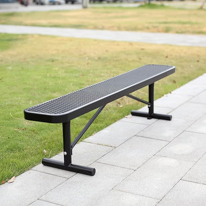 6FT Metal Park Bench for Outside, All-Weather Thermoplastic Coating Outdoor Bench with Anchor, Commercial Heavy Duty Benches for Shopping Malls, Stores, Parks, Patios, Decks, Black