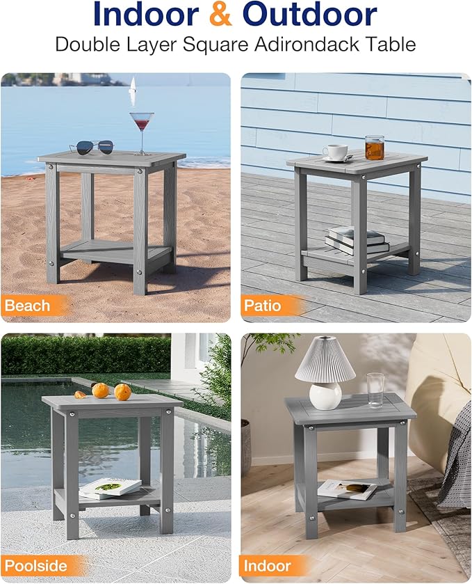 YEFU Outdoor Side Table for Patio: 16" HIPS Weather - Resistant Adirondack Tables - Waterproof Small Square End Tables - Photo 7