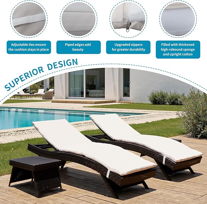 PE Rattan Foldable Backrest Chaise Lounge Set of 2 Chairs with 2 Detachable Cushions, Outdoor Pool Folding Recliner - Photo 7