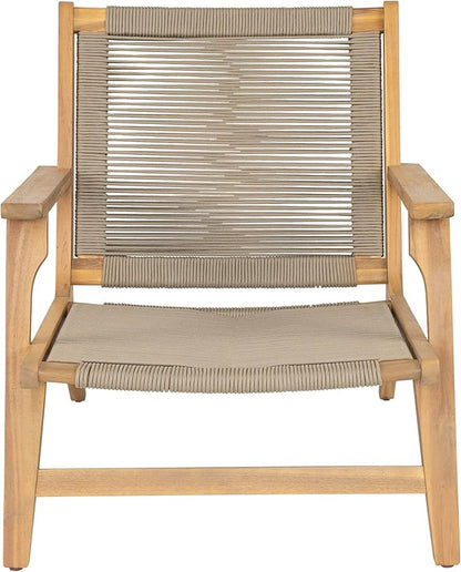 Christopher Knight Home Veera Patio Chair Set of 2 with Acacia Wood Frame and Handwoven Rope, Outdoor Lounge Chair, Stylish Outdoor Accent Chair for Garden/Deck/Backyard, Beige + Light Teak