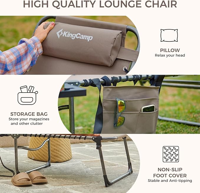 KingCamp Folding Chaise Lounge Chair for Outside Beach, Sunbathing, Patio, Pool, Lawn, Deck - Photo 6