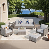ovios Patio Furniture Set, 6 Pieces Outdoor Wicker Sofa Couch with Swivel Rocking Chairs Ottomans Comfy Cushions Rattan - Photo 1