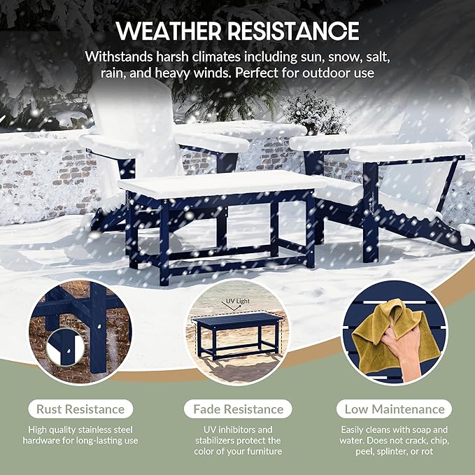 WestinTrends Malibu Outdoor Coffee Table, 35" x 17.5" All Weather Poly Lumber Patio Adirondack Coffee Table for Garden Lawn Porch Balcony, Navy Blue