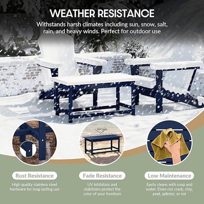 WestinTrends Malibu Outdoor Coffee Table, 35" x 17.5" All Weather Poly Lumber Patio Adirondack Coffee Table for Garden Lawn Porch Balcony, Navy Blue
