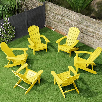 YEFU Adirondack Chairs Set of 6: Plastic Adirondack Chairs - Patio Chairs with Wood Texture - Outdoor Chair HIPS - Lawn Fire Pit Deck Porch Garden Chairs for Adults (Yellow)