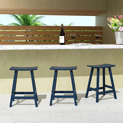 WestinTrends Malibu Malibu 24 Inch Counter High Saddle Stools (Set of 3), Navy Blue