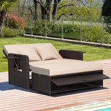 COSTWAY Patio Rattan Daybed with Cushions, Outdoor Wicker Loveseat Sofa with Storage Ottoman - Photo 4