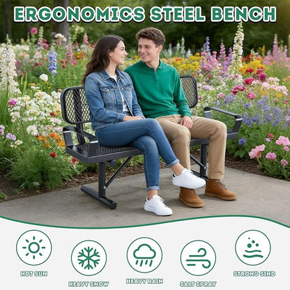 Ceridwen Outdoor Benches Heavy Duty Steel Frame Park Bench with Backrest Bench,Park Bench Steel Mesh Outdoor Bench for Garden,Weatherproof Outdoor Bench for Garden (Black with Armrests, 4FT)