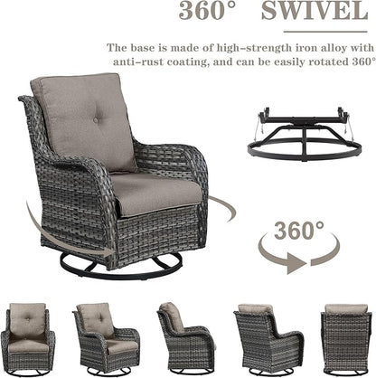 Belord Wicker Outdoor Furniture Patio Furniture Set - 6 Piece Patio Conversation Set with Swivel Rocker Chairs, Rattan Sofa, Ottomans and Coffee Table, Gray Cushion