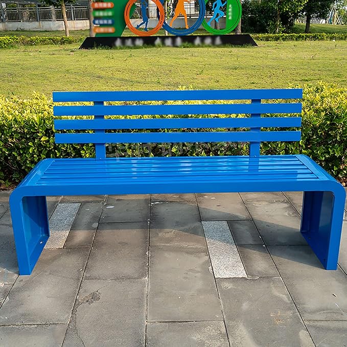 Gtzly Metal Garden Bench, Outdoor Galvanized Steel Garden Bench, Slatted Design with Backrest Patio Benches Patio Bench for Porch Garden Lawn Backyard Park Balcony(Blue,120 * 40 * 80 cm)