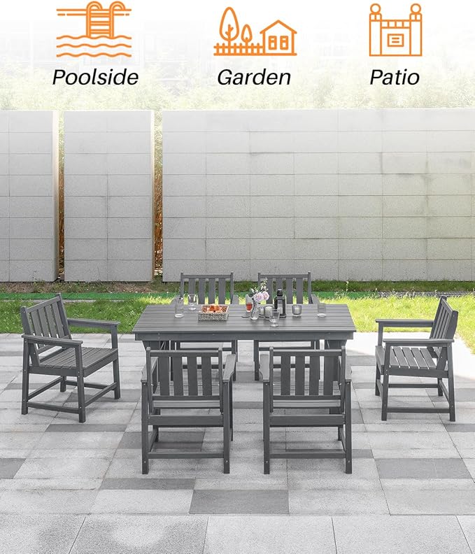 Patio Dining Chair Set of 2, HDPE Outdoor Dining Chair, Ergonomic HDPE Dining Chairs with Deep Seating - Photo 7