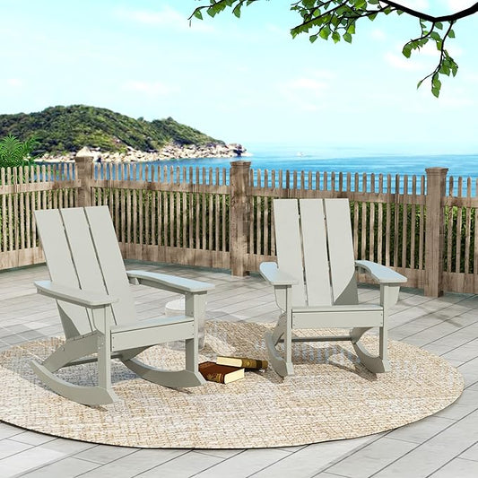 WO WESTIN OUTDOOR HDPE Shoreside Modern Rocking Poly Adirondack Chair (Set of 2),Sand