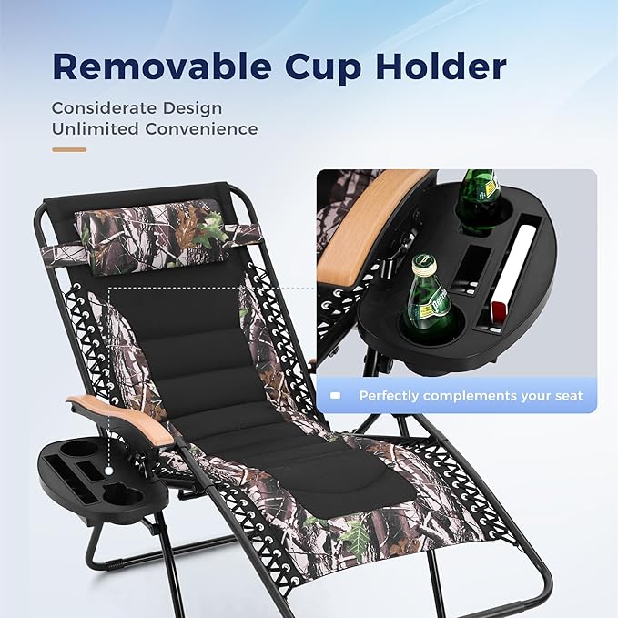 MAISON ARTS Oversized XXL Padded Zero Gravity Lawn Chairs Set of 2 Foldable Recliners Anti Gravity Lounge Chairs 30" - Photo 3