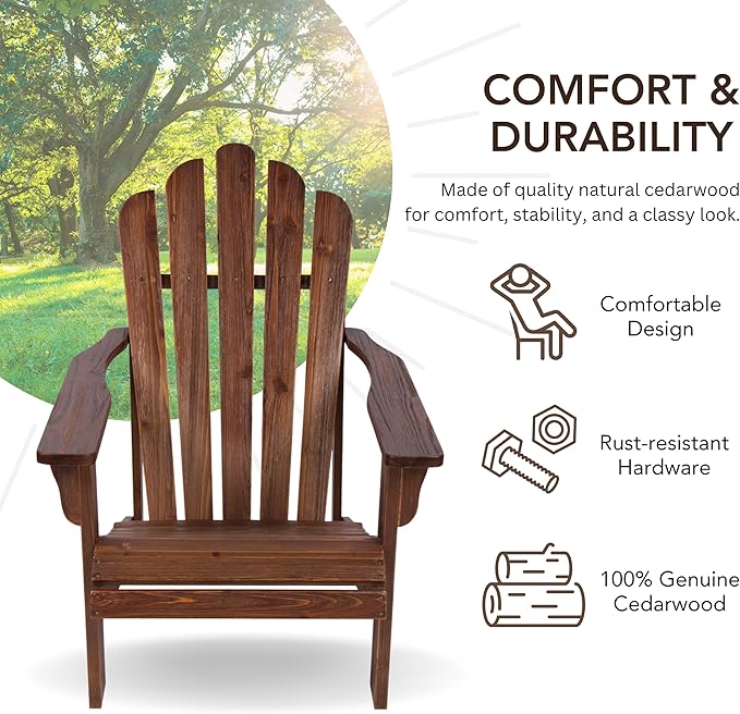 Shine Company Westport Wooden Adirondack Chair, Outdoor Patio Firepit Chairs, Back & Seat Pre-Assembled, Oak - Photo 3