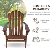 Shine Company Westport Wooden Adirondack Chair, Outdoor Patio Firepit Chairs, Back & Seat Pre-Assembled, Oak - Photo 3