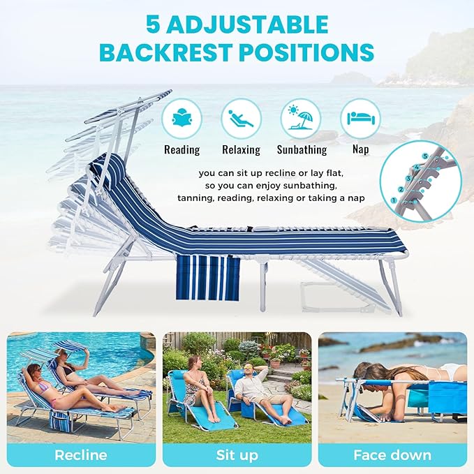 #WEJOY 3 in 1 Tanning Chair with Face Hole & Canopy - Photo 5