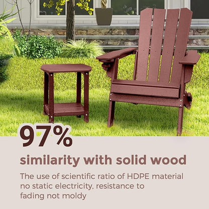Adirondack Square Outdoor Side Table,2-Tier Storage Patio Side Table, HDPE End Tables for Backyard Pool Porch Garden Lawn (Red)