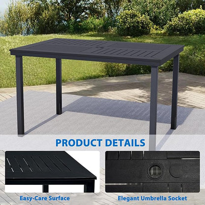 6-Seater Outdoor Dining Table, Patio Table with Wood-Plastic Tabletop, Outdoor Rectangular Table for Backyard Garden Porch