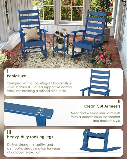 GREENVINES Outdoor-Rocking-Chairs-Set-of-2 | HDPE Plastic | Patio Rockers | Porch Rocker Chair | Shaker | Oversized | High Ladder Back | Big & Tall | PentaLuxe | Blue