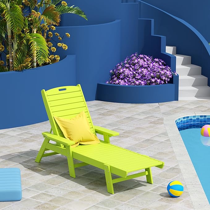 WO WESTIN OUTDOOR HDPE Laguna Poly Reclining Chaise Lounge, Lime