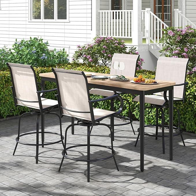 Tangkula Outdoor Swivel Bar Stools Set of 2, Bar Height Tall Patio Chairs with Armrests & High Back - Photo 4
